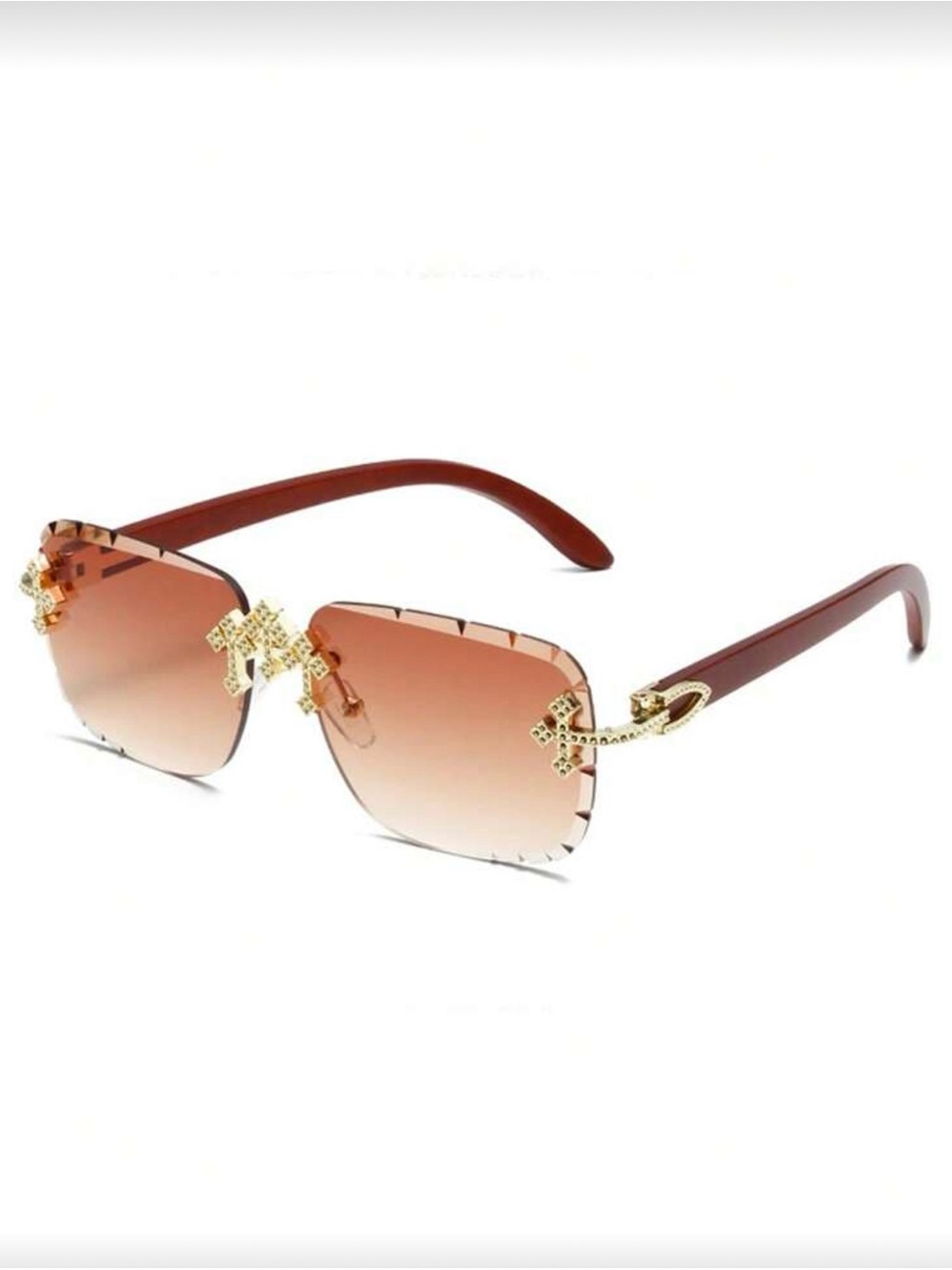 Cross Detail Sunglasses Y2K Glam Shades | Brown Gradient Lens | Luxury Eyewear - Picture 2 of 2